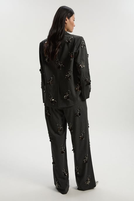Cluster Sequin & Crystal Embellished Tailored Wide Leg Trouser - Image 5