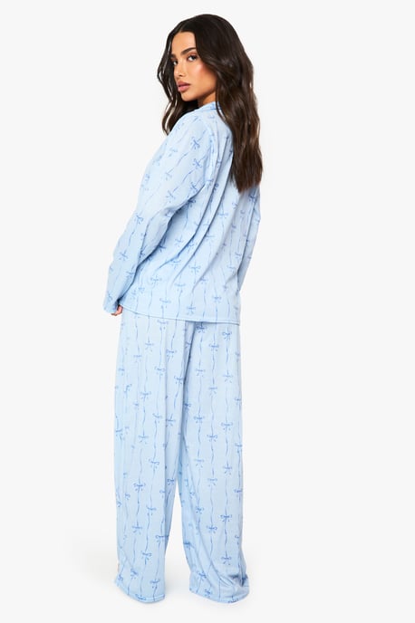 Petite Bow Print Long Sleeve Shirt & Trousers Pyjama Set - Image 2