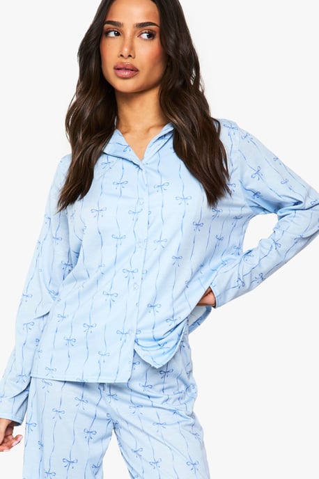 Petite Bow Print Long Sleeve Shirt & Trousers Pyjama Set - Image 4