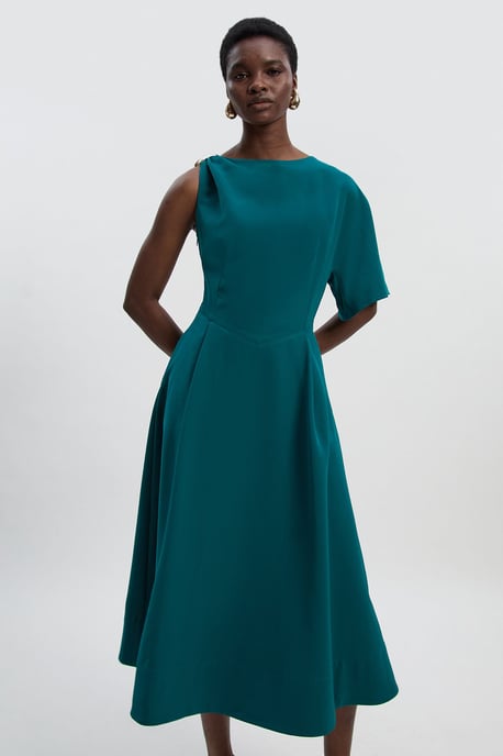 Petite Soft Tailored Trim Detail Full Skirt Midi Dress - Image 2