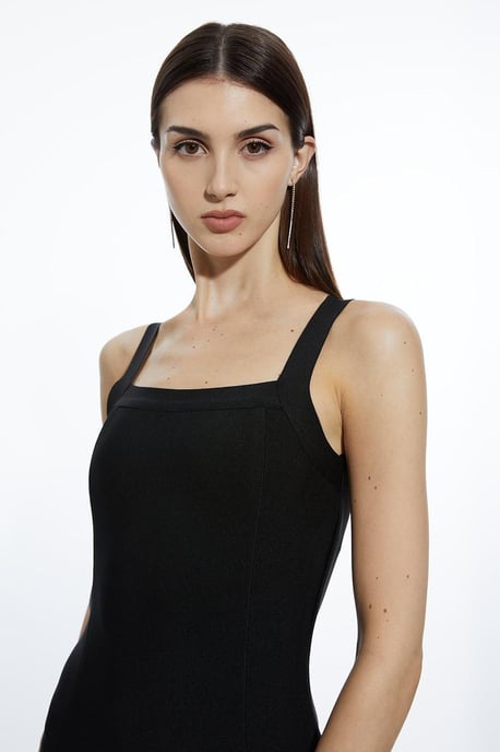 Figure Form Bandage Feather Hem Knit Midi Dress - Image 2