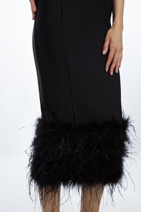 Figure Form Bandage Feather Hem Knit Midi Dress - Image 3
