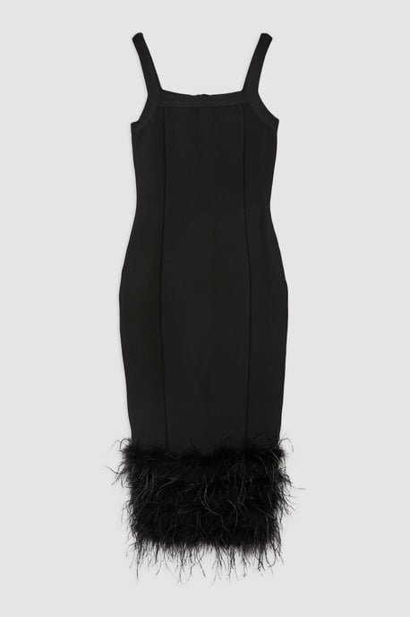 Figure Form Bandage Feather Hem Knit Midi Dress - Image 4