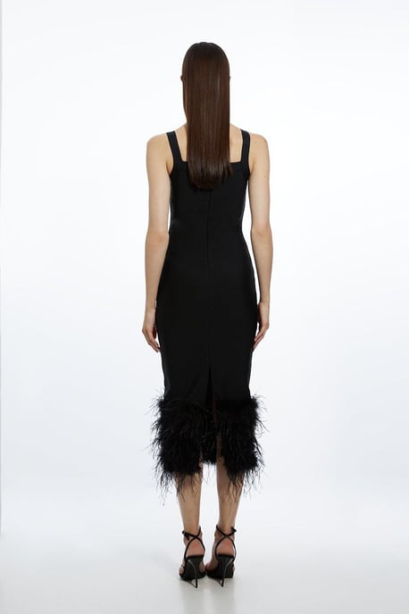 Figure Form Bandage Feather Hem Knit Midi Dress - Image 5