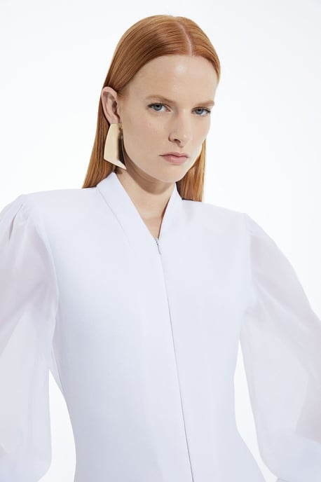 Bandage Figure Form Zip Detail Chiffon Sleeve Knit Dress - Image 2