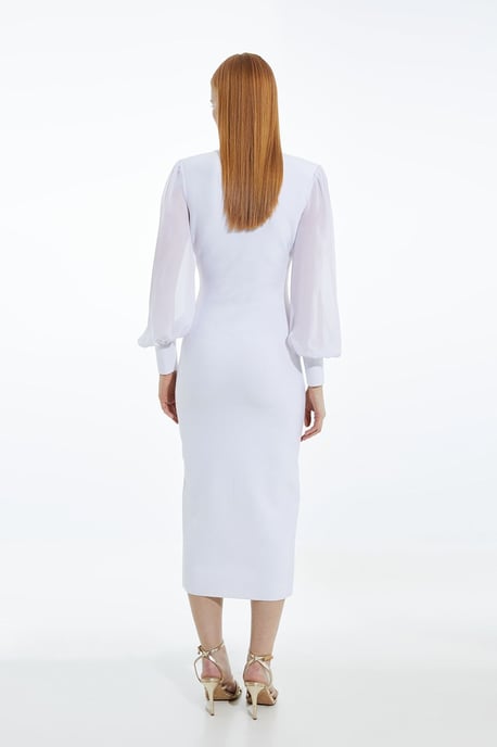 Bandage Figure Form Zip Detail Chiffon Sleeve Knit Dress - Image 5