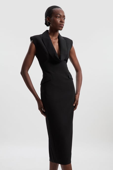 Petite Polished Tailored Cowl Neck Sleeveless Midi Dress - Image 1