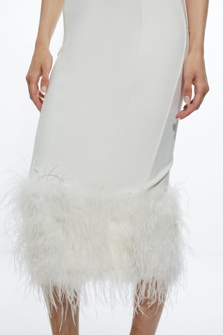 Figure Form Bandage Feather Hem Knit Midi Dress - Image 3