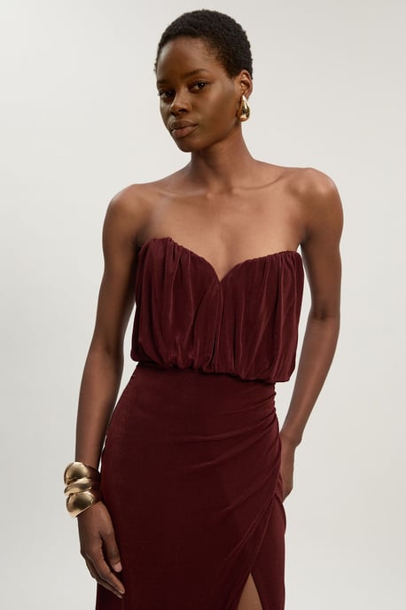 Drapey Crepe Bandeau Split Maxi Dress - Image 1