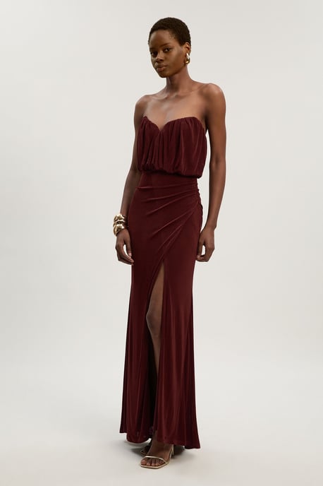Drapey Crepe Bandeau Split Maxi Dress - Image 2