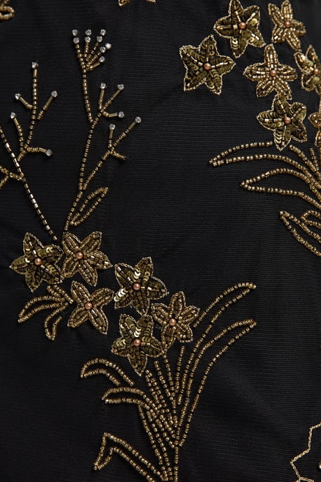 Floral Applique Embellished Organdie Woven Mini Dress - Image 3