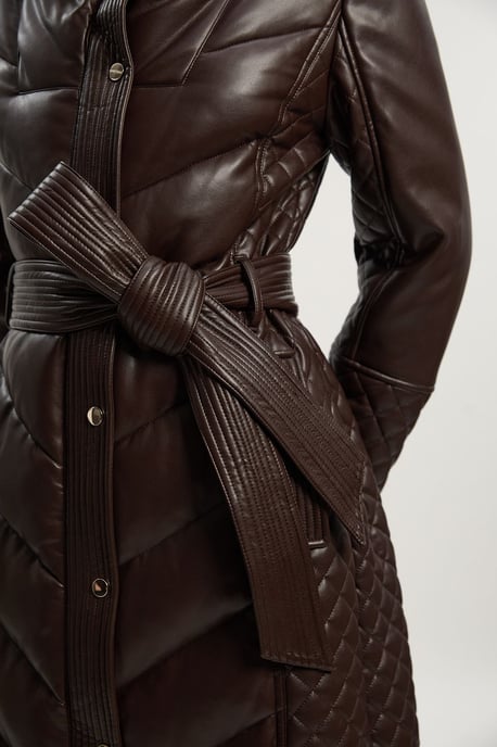 Padded Faux Leather & Faux Fur Mix Midi Coat - Image 5