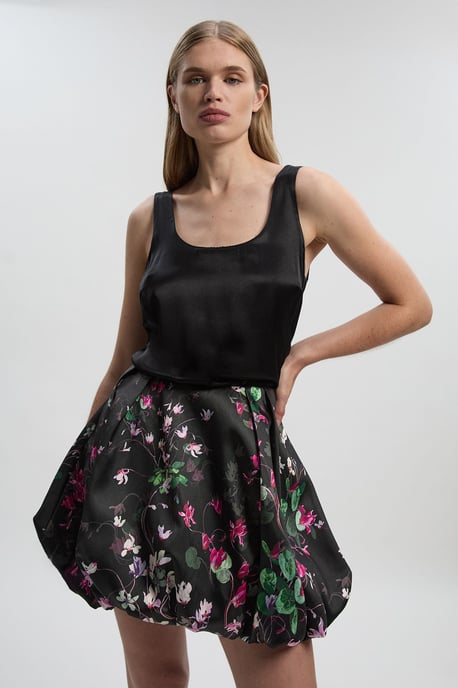 Scattered Floral Twill Mini Puff Ball Skirt - Image 1