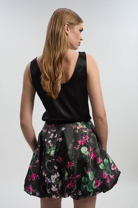 Scattered Floral Twill Mini Puff Ball Skirt - Image 4