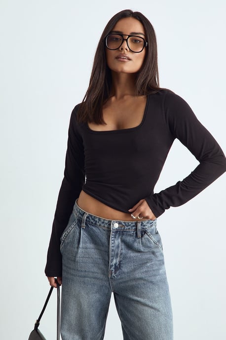Basic Square Neck Long Sleeve Top - Image 1