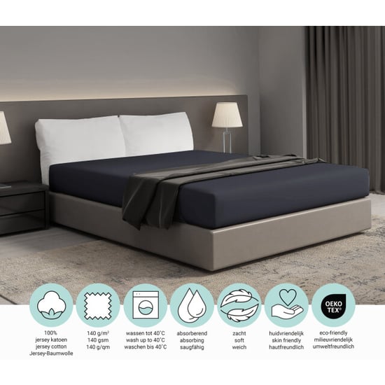 DoubleDry Jersey stretch hoeslaken 100% katoen tweepersoons 180x200 cm - - Image 5
