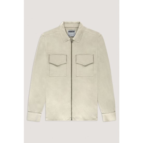 Kultivate 2501030211 luxury zip 297 bone white overshirt van tricot - kultiv - Image 3