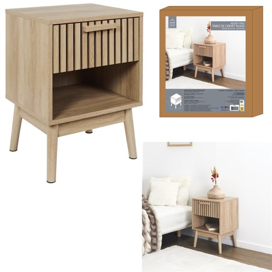 Home Deco Factory Nachtkastje klaus met paneelfront met lade en open vak - - Image 6