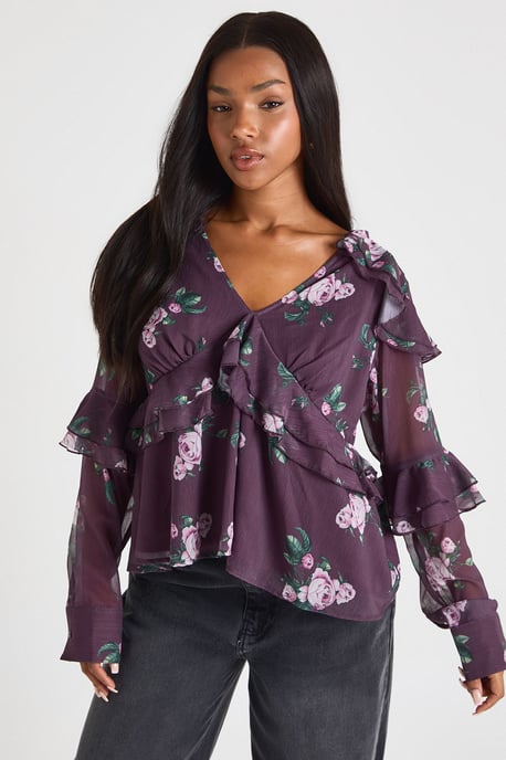 Floral Ruffle Chiffon Blouse - Image 1