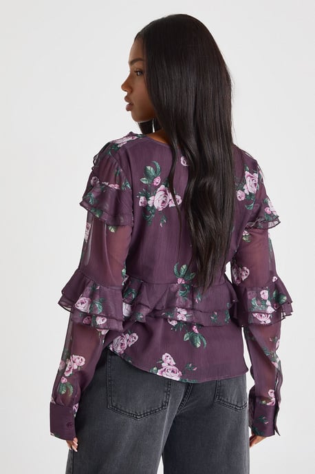 Floral Ruffle Chiffon Blouse - Image 2