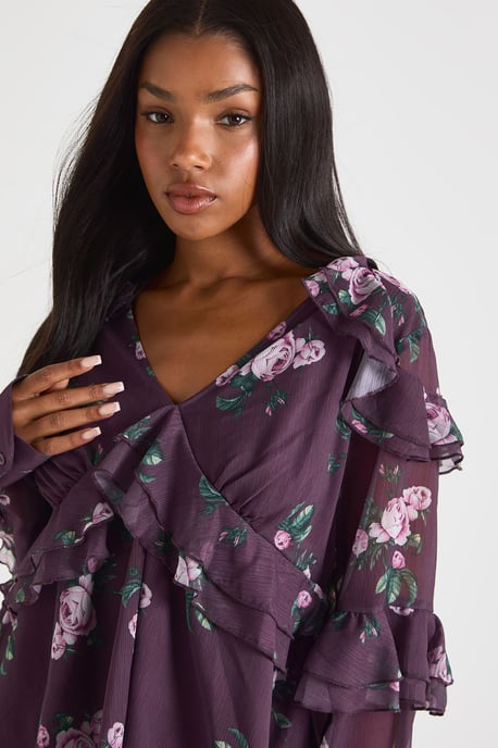 Floral Ruffle Chiffon Blouse - Image 4