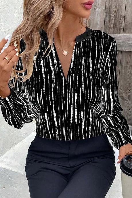 Striped Vneck Long Sleeve Blouse - Image 3
