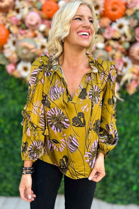 Blus med blommig volangärm - Image 4
