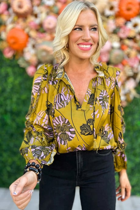 Blus med blommig volangärm - Image 5
