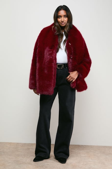 Ecru Fur Jacket With Scarf - Image 1