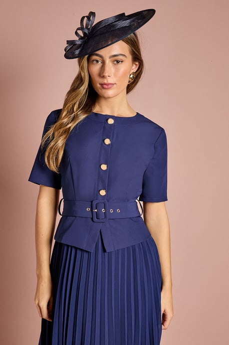 Short Sleeve Button Down Pleated Skirt Midi Dress - Image 1