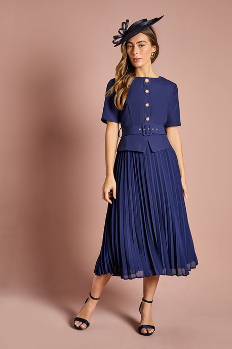 Short Sleeve Button Down Pleated Skirt Midi Dress - Image 2