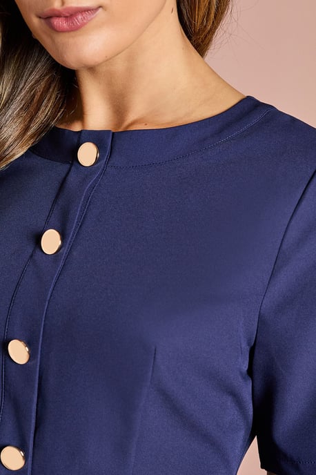 Short Sleeve Button Down Pleated Skirt Midi Dress - Image 5