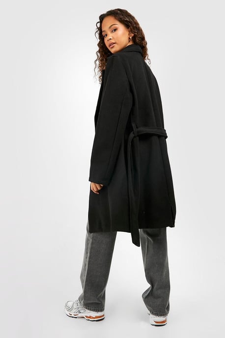 Belted Double Breasted Wool Look Coat - Image 2