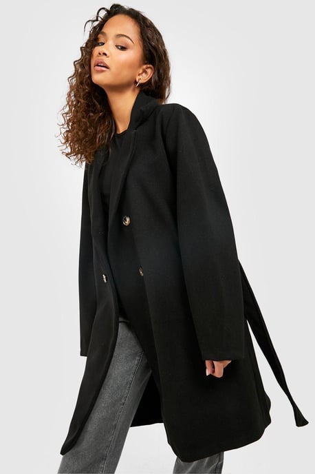 Belted Double Breasted Wool Look Coat - Image 3