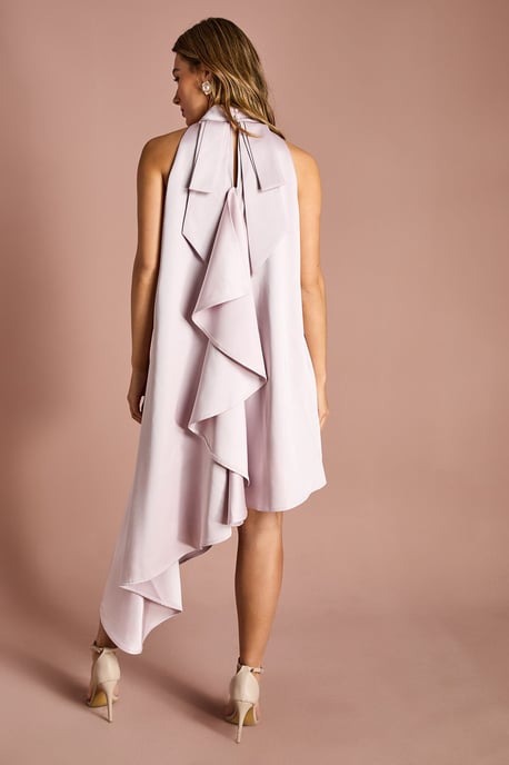 Halter Neck Asymmetric Hem Bow Back Mini Dress - Image 3