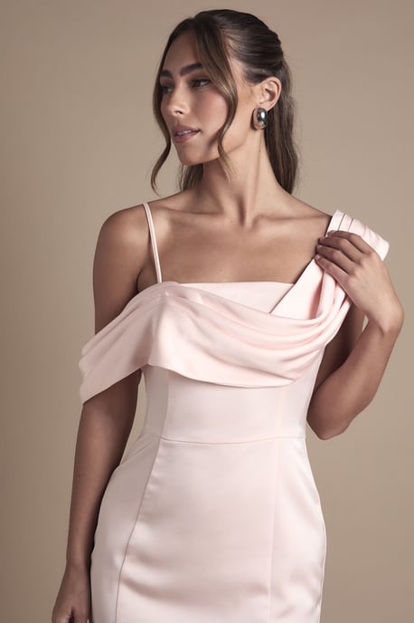Drape Detail Satin Strappy Maxi Bridesmaid Dress - Image 2