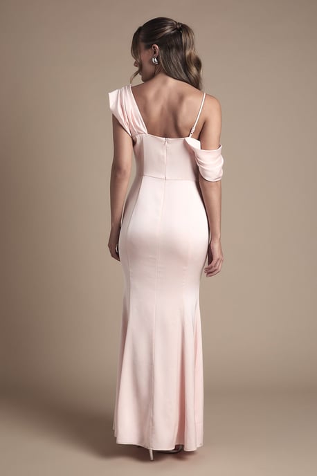 Drape Detail Satin Strappy Maxi Bridesmaid Dress - Image 4