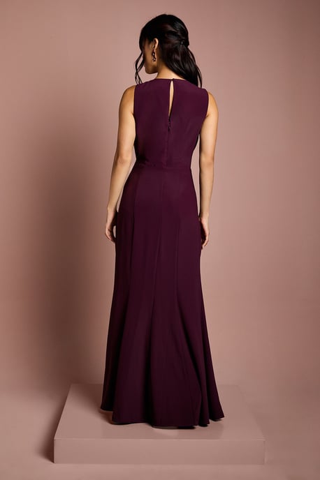 V Neck Wrap Detail Crepe Maxi Bridesmaid Dress - Image 3