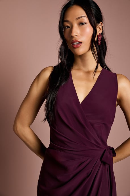 V Neck Wrap Detail Crepe Maxi Bridesmaid Dress - Image 4