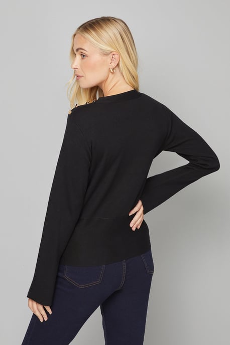 Petite Asymmetric Rib Detail Knitted Peplum Top - Image 3