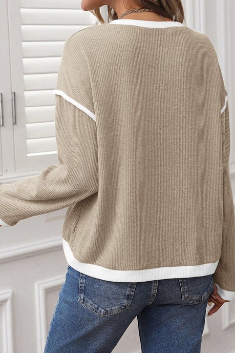 Trim Detail Long Sleeve Sweater - Image 2