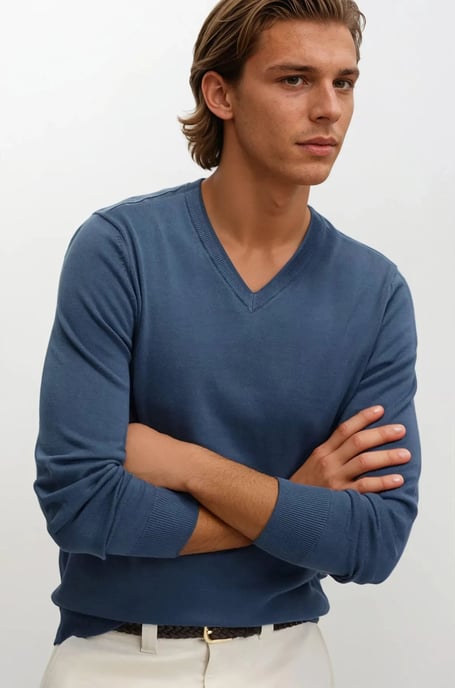 Mens Cotton V-neck Jumper - Image 2