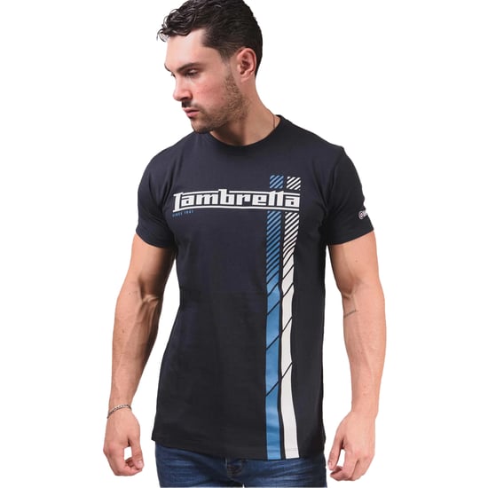 Lambretta Heren SS25 Racing Stripe T-shirt (Marine / Wit / Blauw) - Image 3