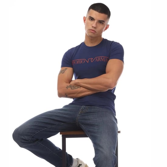 Emporio Armani T-shirt med rund hals för män (Blå) - Image 4