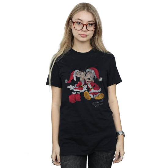 Disney Dames/Dames Mickey en Minnie Kerstkus Katoenen Vriendje T-shirt (Zwart) - Image 2