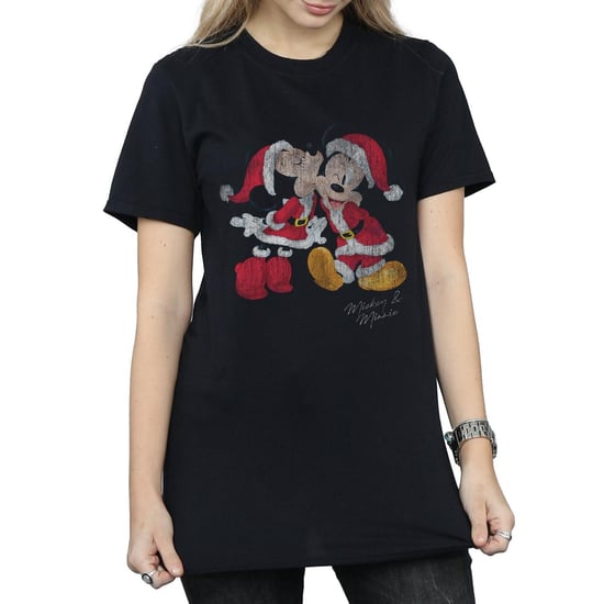 Disney Dames/Dames Mickey en Minnie Kerstkus Katoenen Vriendje T-shirt (Zwart) - Image 3