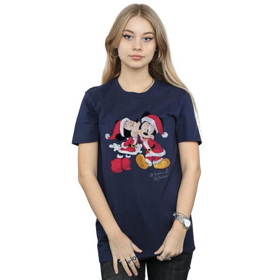 Disney Dames/Dames Mickey en Minnie Kerstkus Katoenen Vriendje T-shirt (Marineblauw) - Image 2