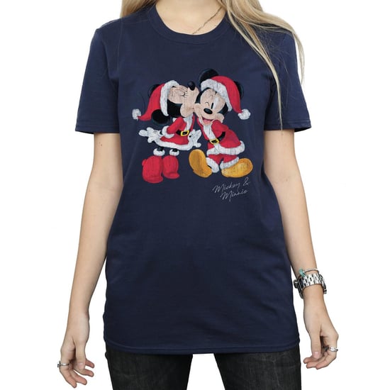 Disney Dames/Dames Mickey en Minnie Kerstkus Katoenen Vriendje T-shirt (Marineblauw) - Image 3