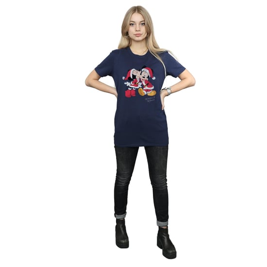 Disney Dames/Dames Mickey en Minnie Kerstkus Katoenen Vriendje T-shirt (Marineblauw) - Image 4