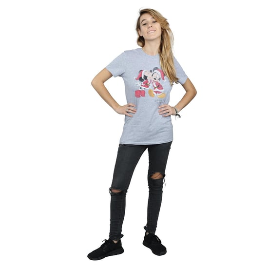 Disney Dames/Dames Mickey en Minnie Kerstkus Katoenen Vriendje T-shirt (Sportgrijs) - Image 4